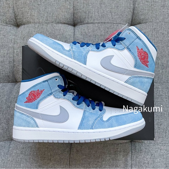 🧊 nike air Jordan 1 mid retro pastel blue grey shoes (rare shoes) - Picture 3 of 4